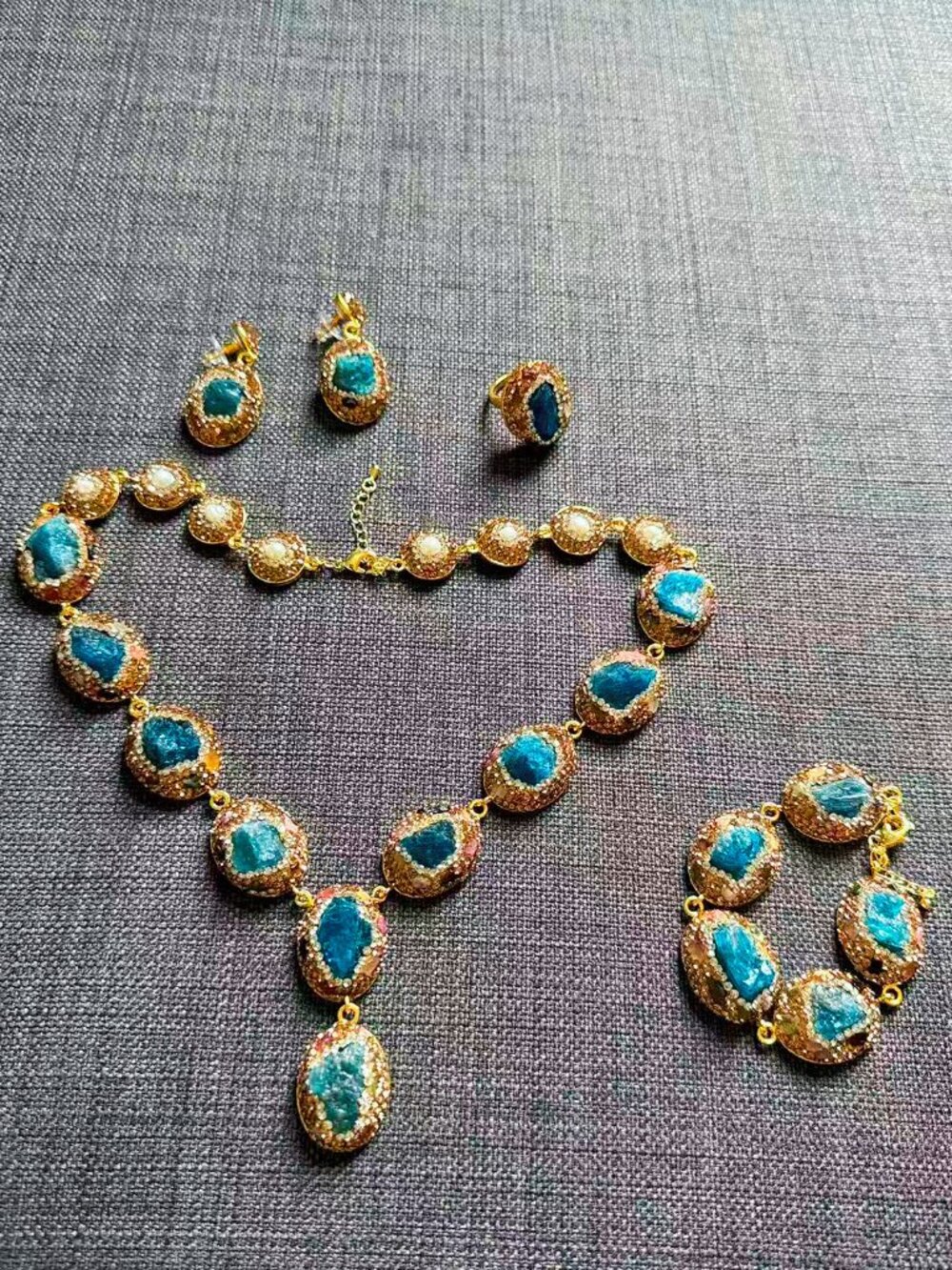 Brand New Luxury Natural Stone Jewelry Set – Necklace Bracelet Earrings Ring